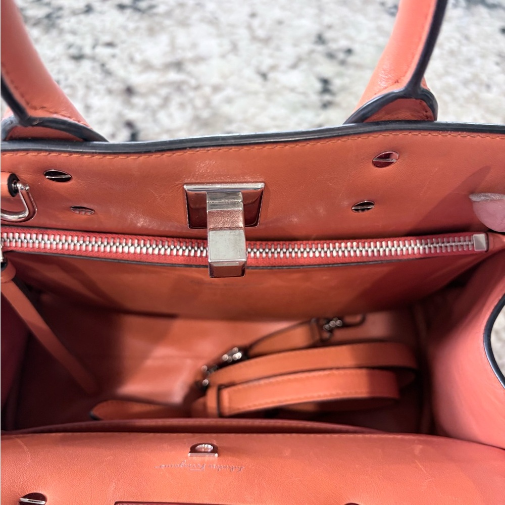 Salvatore Ferragamo Tangerine Studio Top-Handle Satchel AS-IS Handbag w/ Clutch - Picture 2 of 7